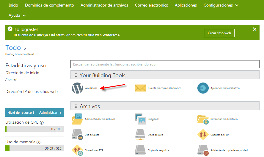 Tu Cuenta de cPanel está Activa