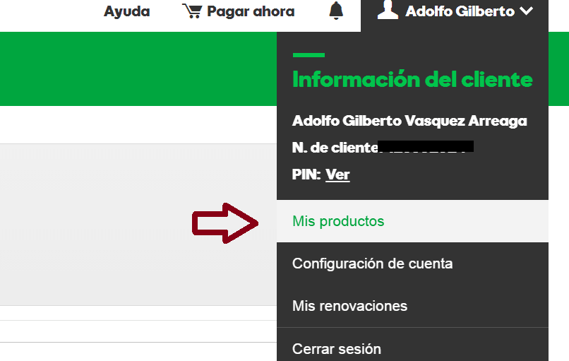 Selecciona la Opción Mis Productos