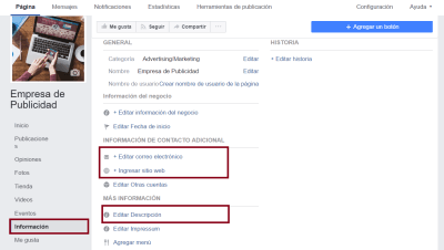 Ingresar Información General de Tu Negocio en Tu Fanpage