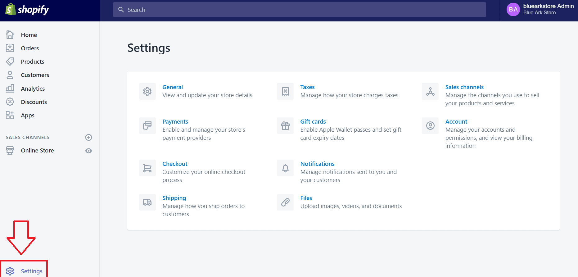 Opciones Generales de la Tienda Online de Shopify
