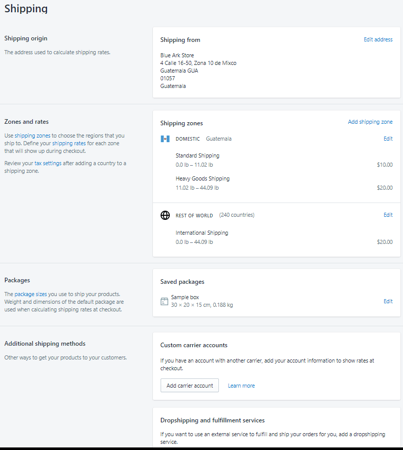 Shipping en Shopify