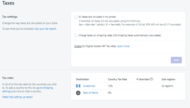 Taxes en Shopify