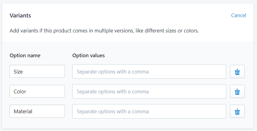 Variables de Producto en Shopify