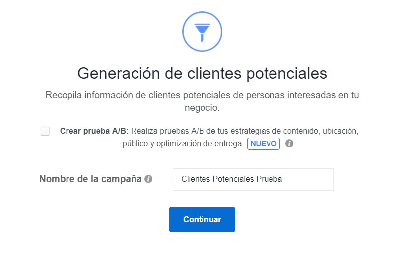 Coloca un Nombre a Tu Campaña en Facebook y Crea Tu Campaña