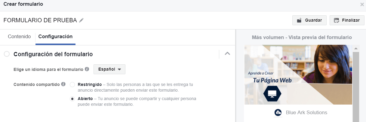 Idioma del Formulario