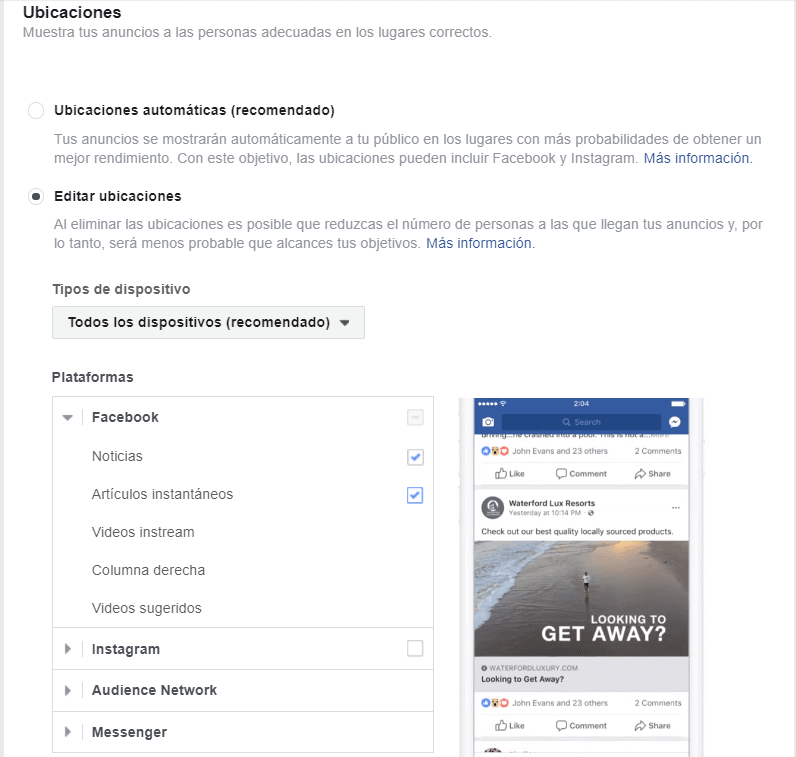 Ubicaciones de Anuncio