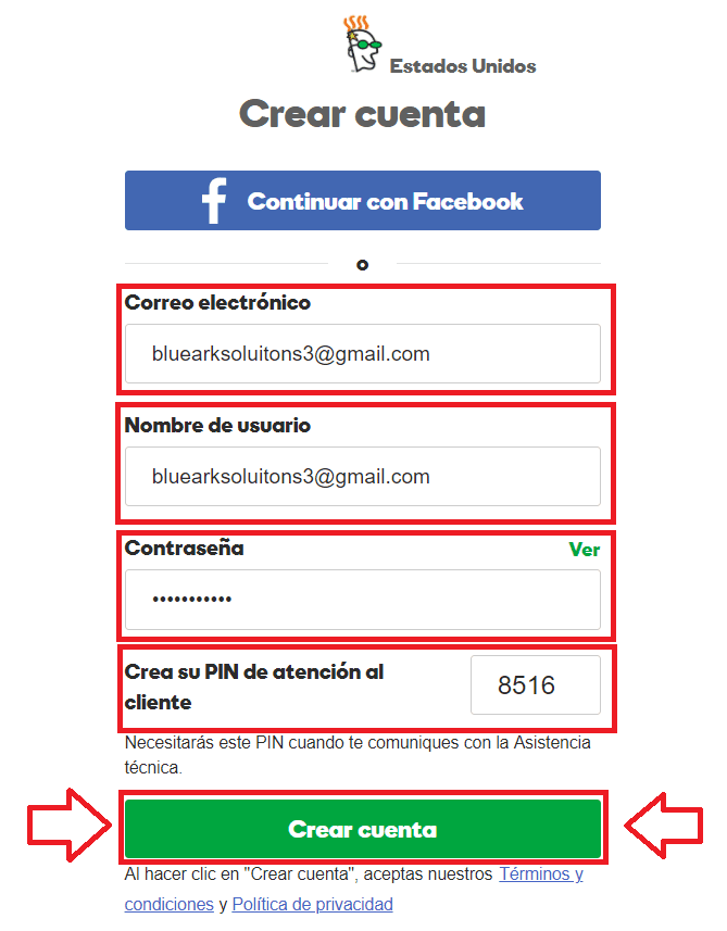 Se requiere de correo electrónico, usuario, contraseña e inventar un pin.