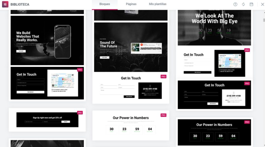 Bloques de Elementor Pro