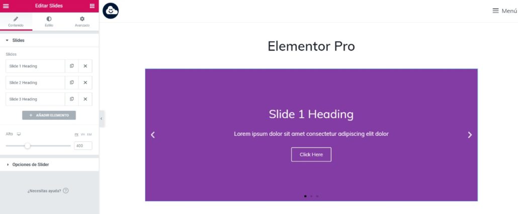 Slides de Elementor Pro