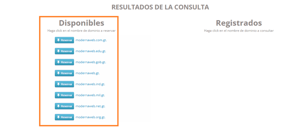 Resultados de Consulta de Dominios .gt para Crear una Página Web en Guatemala