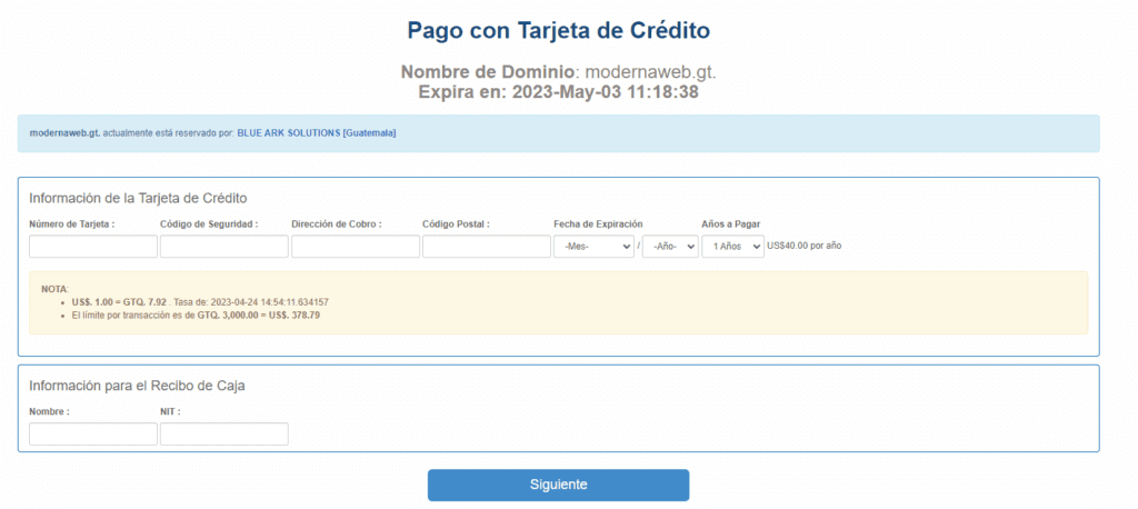 Pago con Tarejta de Crédito para Crear una Página Web en Guatemala