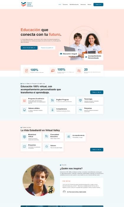 Página Web para Colegio Virtual Valley School creada por Blue Ark Solutions